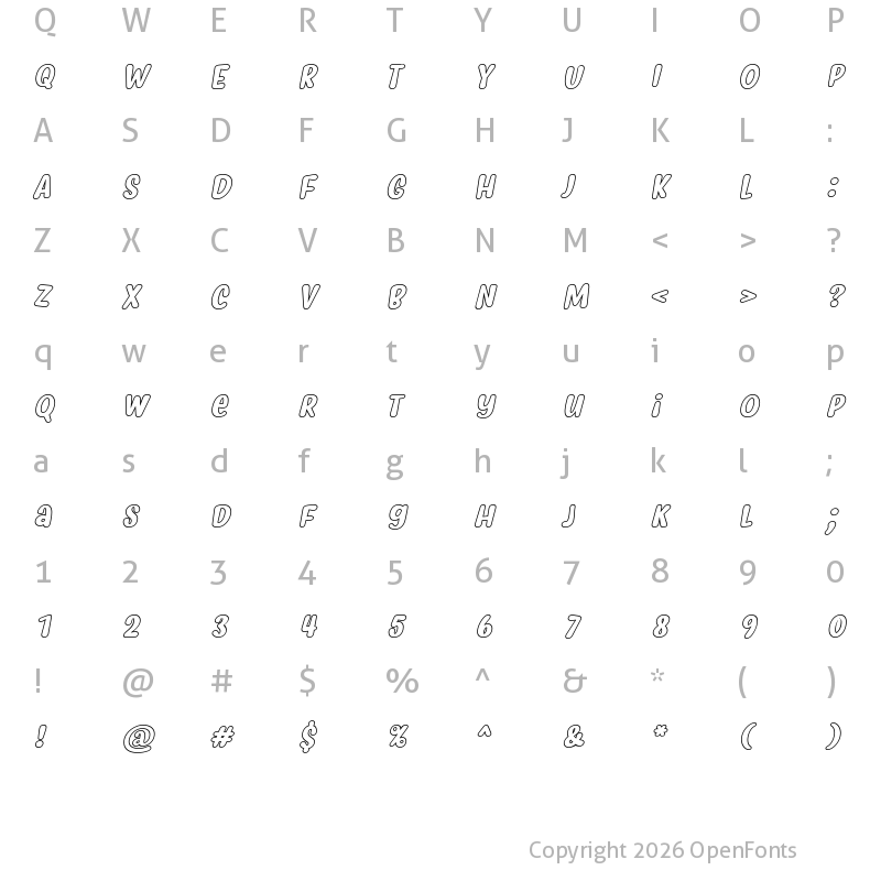 Character Map of Myfrida Hollow Italic