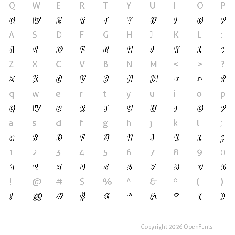 Character Map of Myfrida Shadow Italic