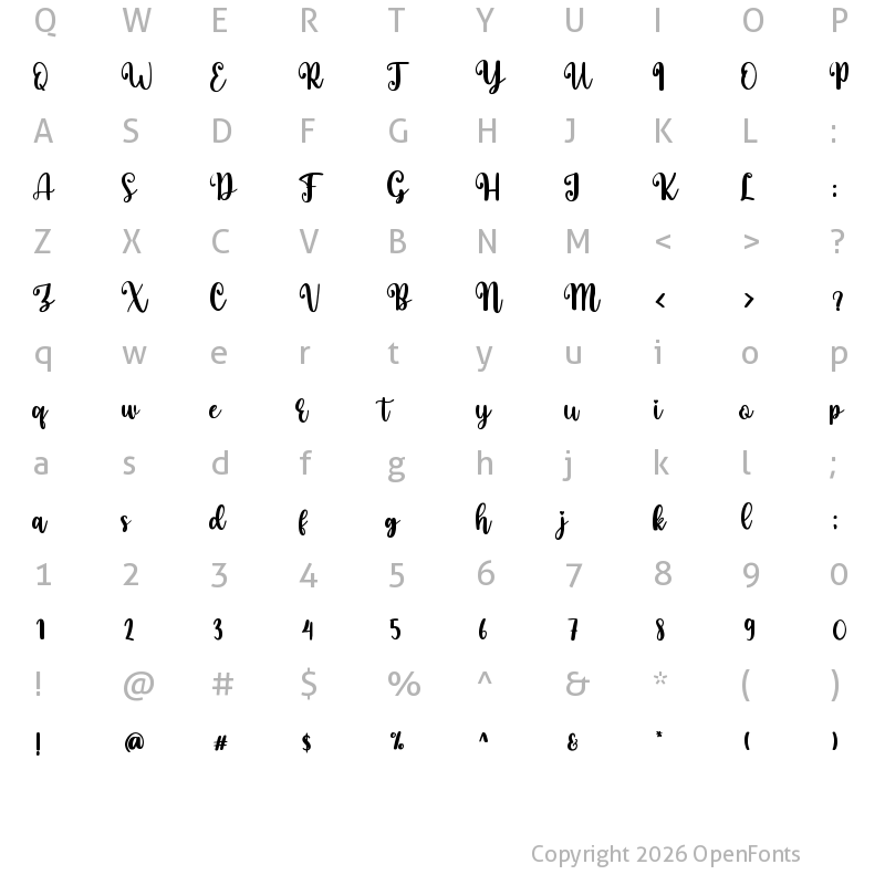 Character Map of myloves Regular