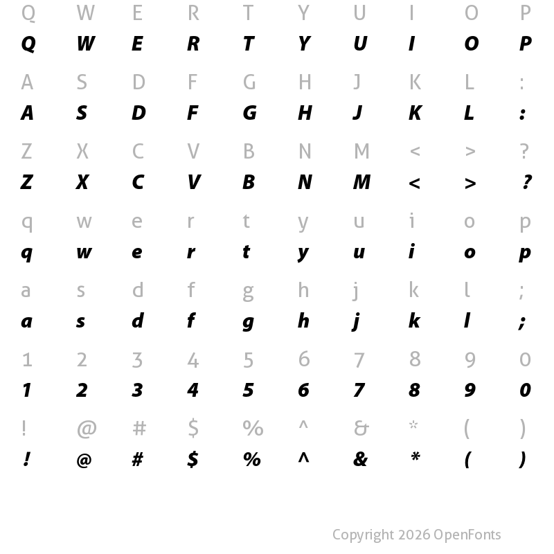 Character Map of Myriad Bengali Black Italic