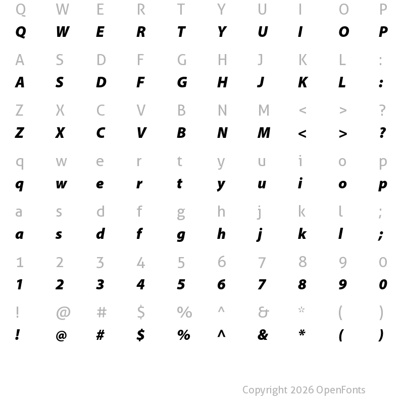 Character Map of Myriad Pro Black Italic