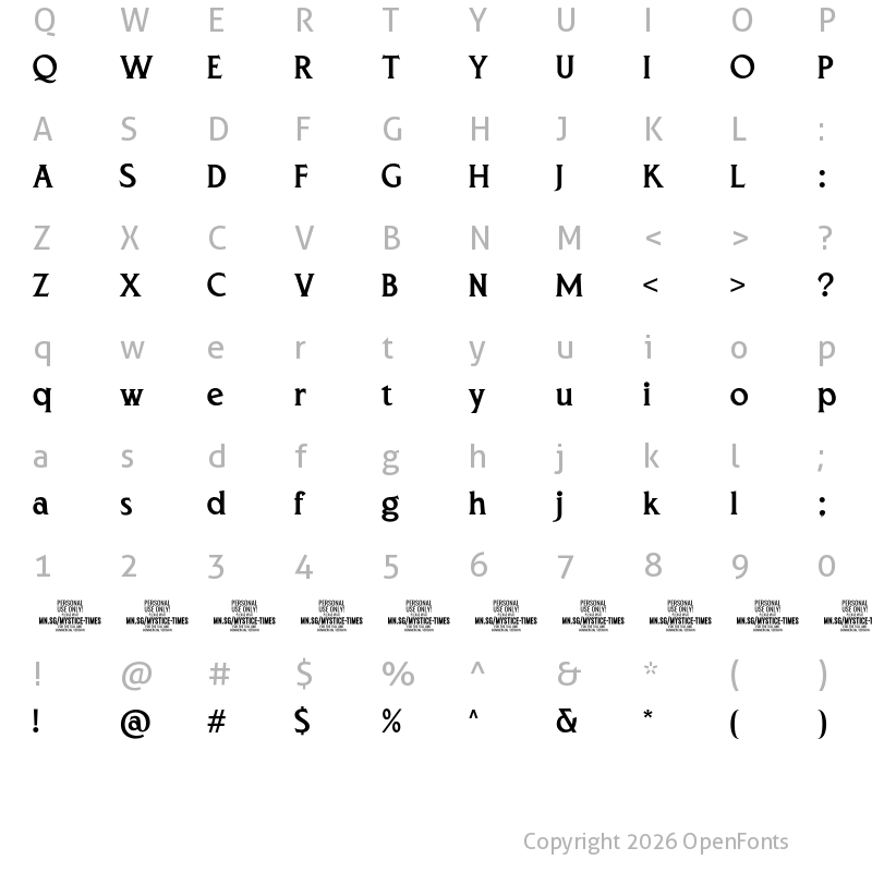 Character Map of Mystice Times PERSONAL USE Regular