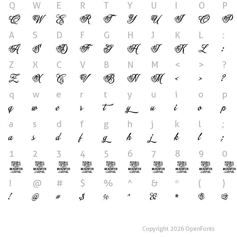 Character Map of Myteri Black PERSONAL USE ONLY PERSONAL USE ONLY