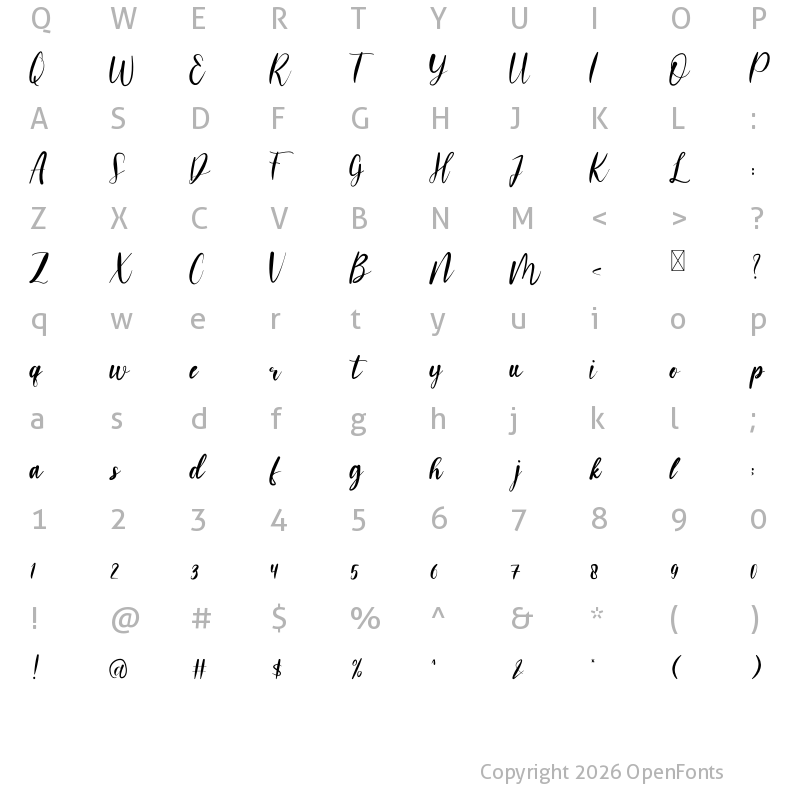 Character Map of Nacowela Regular