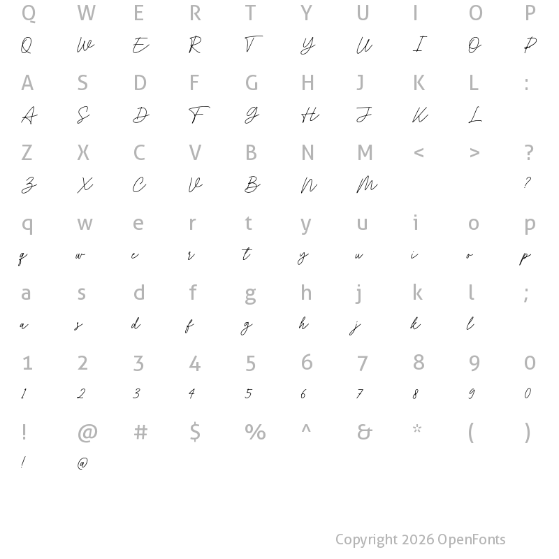 Character Map of Nadia Heart Regular