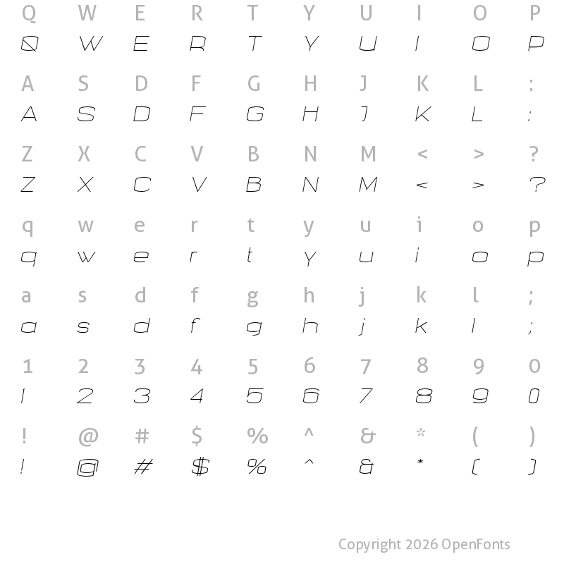 Character Map of Nalom Light Italic