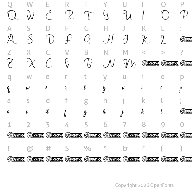 Character Map of Nancy Everly Demo Regular