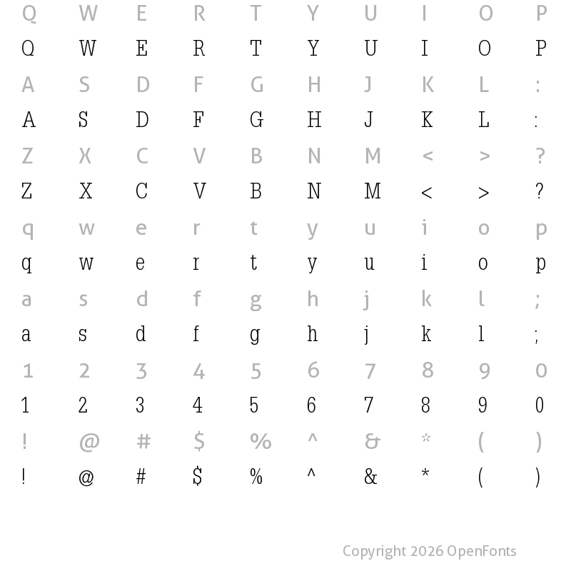 Character Map of Napoleon-Light Regular