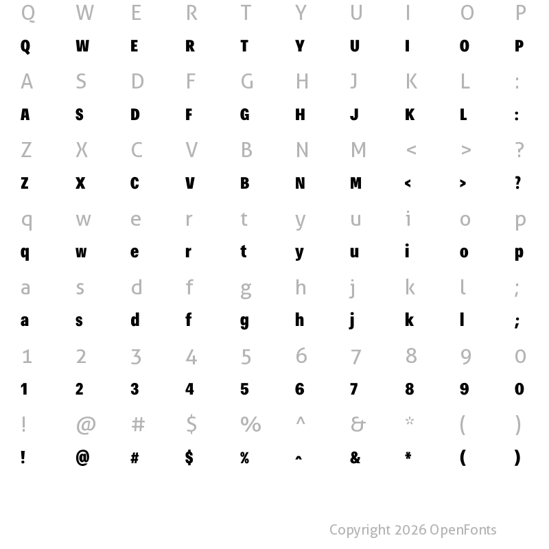 Character Map of Narkiss Tam Condensed Black