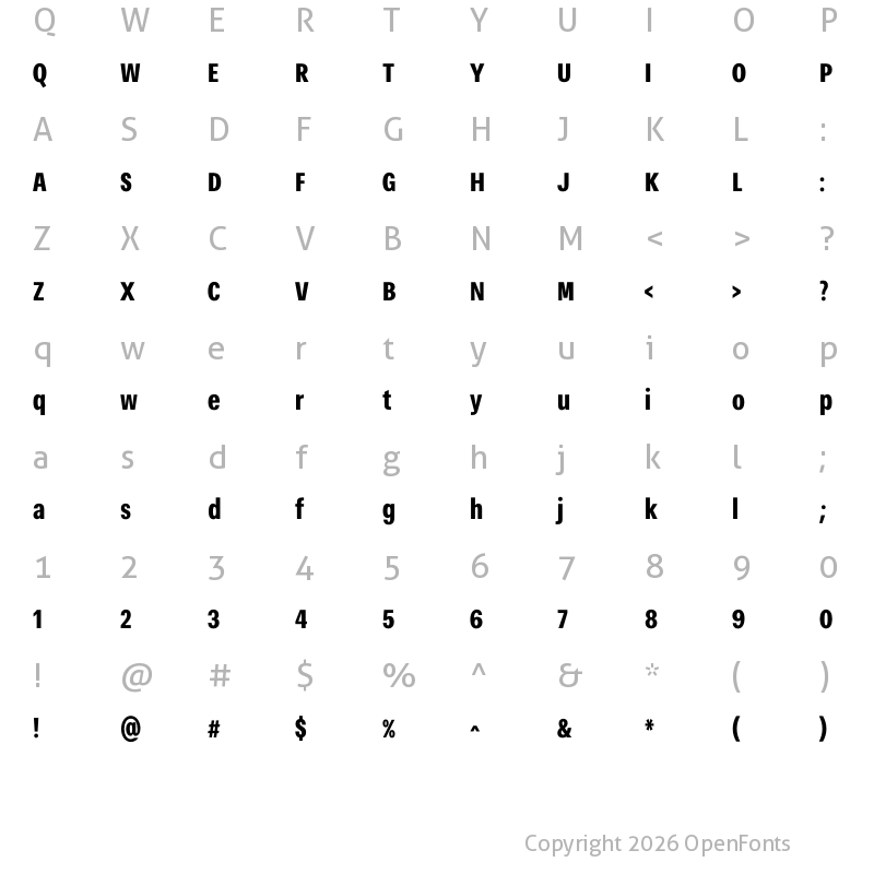 Character Map of Narkiss Tam Condensed Bold