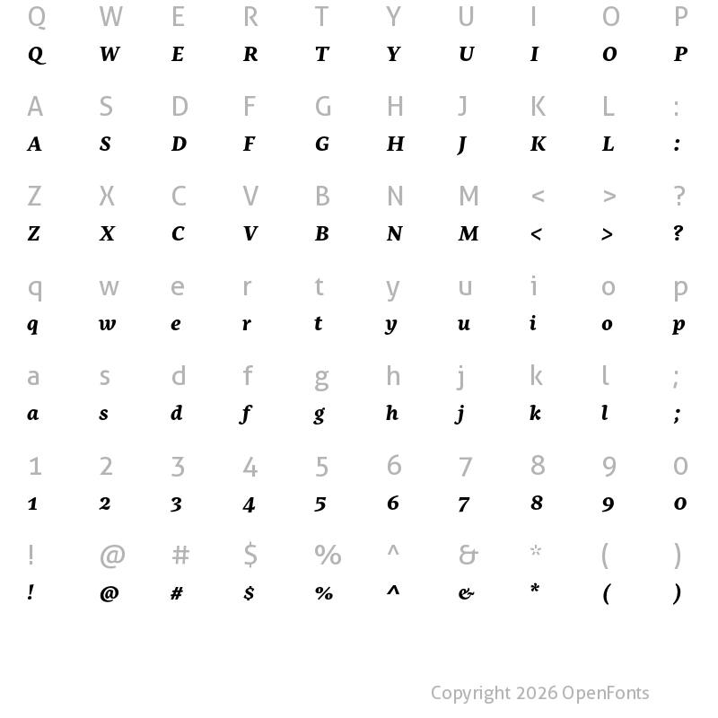 Character Map of Nassim Latin Extrabold Italic