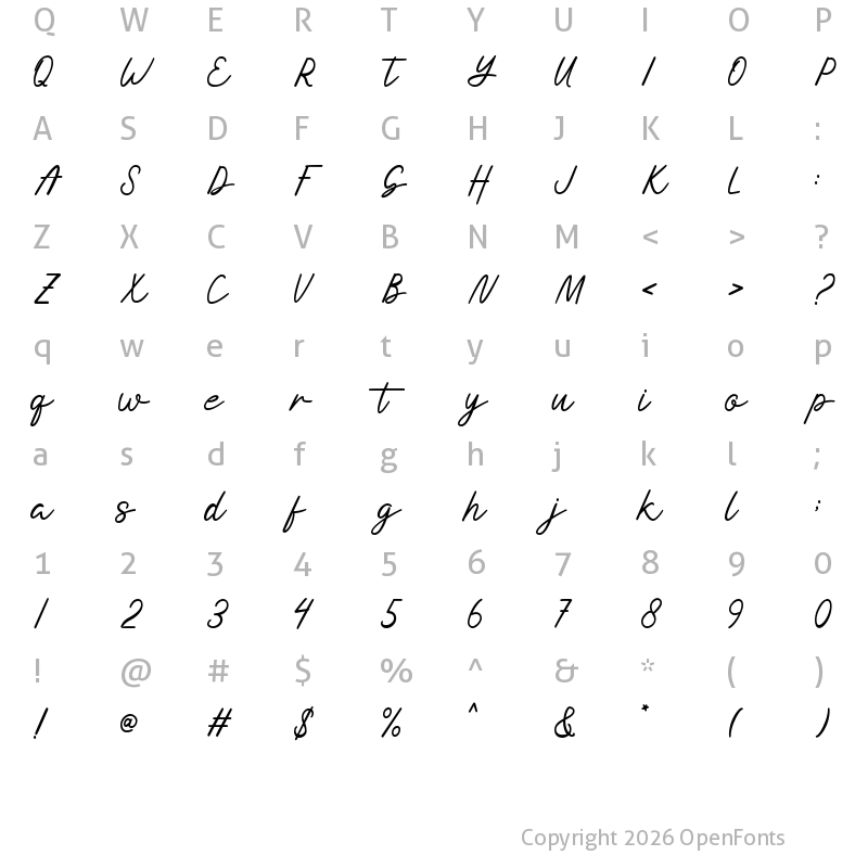 Character Map of Natasya Regular