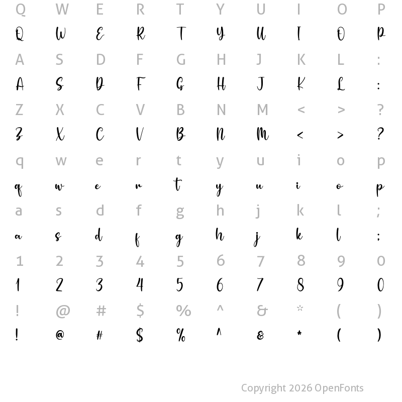 Character Map of Nathania Regular