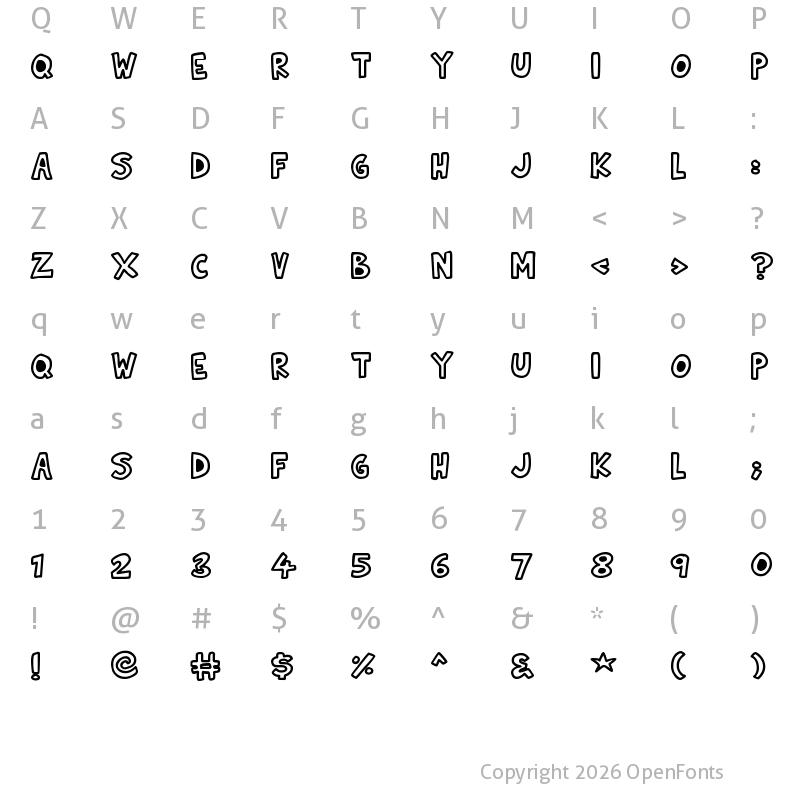 Character Map of Natural Toons Regular