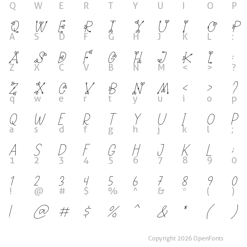 Character Map of NATURE green Italic