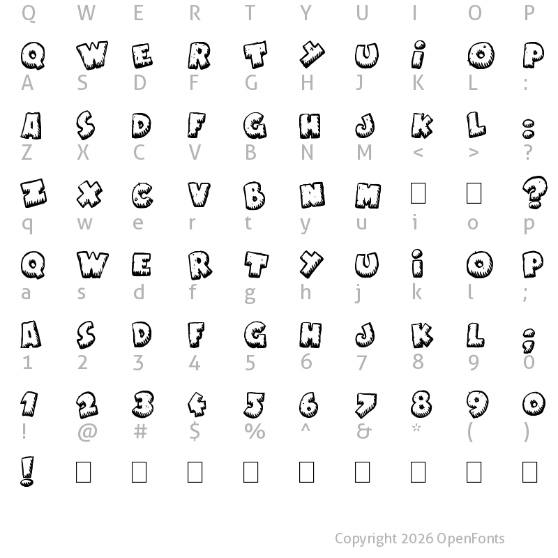 Character Map of Naughty Cartoons Regular