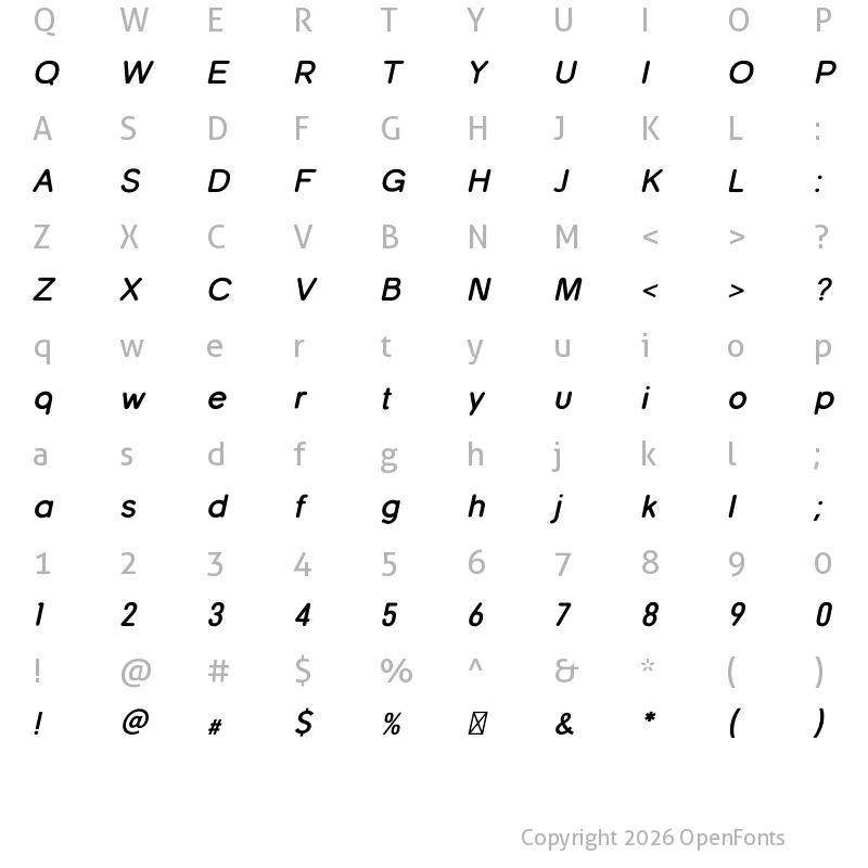 Character Map of Nautica Rounded Bold Italic