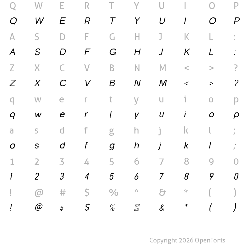 Character Map of Nautica Rounded Italic