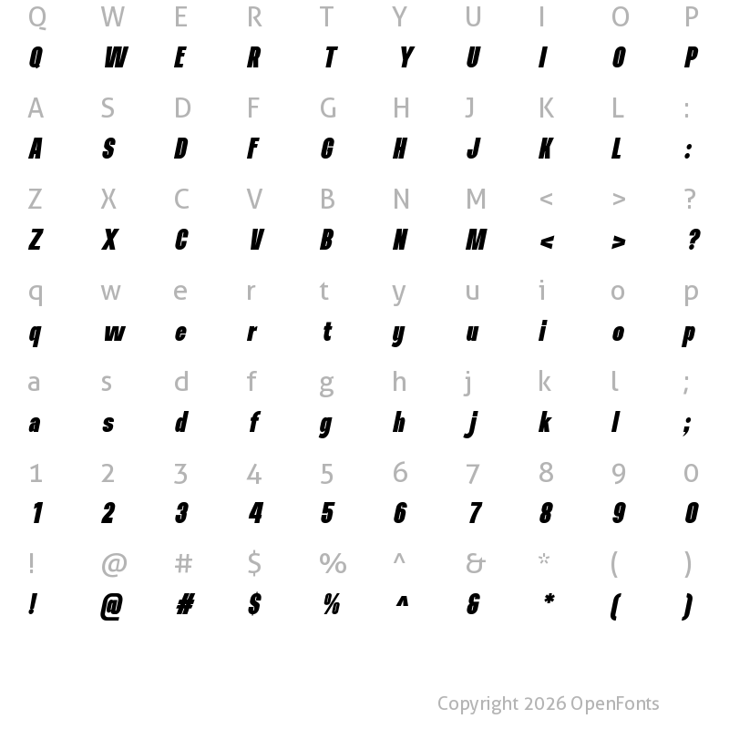 Character Map of Navagio Bold Italic