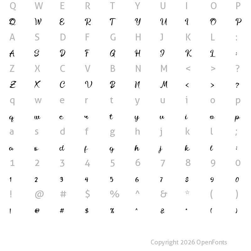 Character Map of Nayra Script Brush