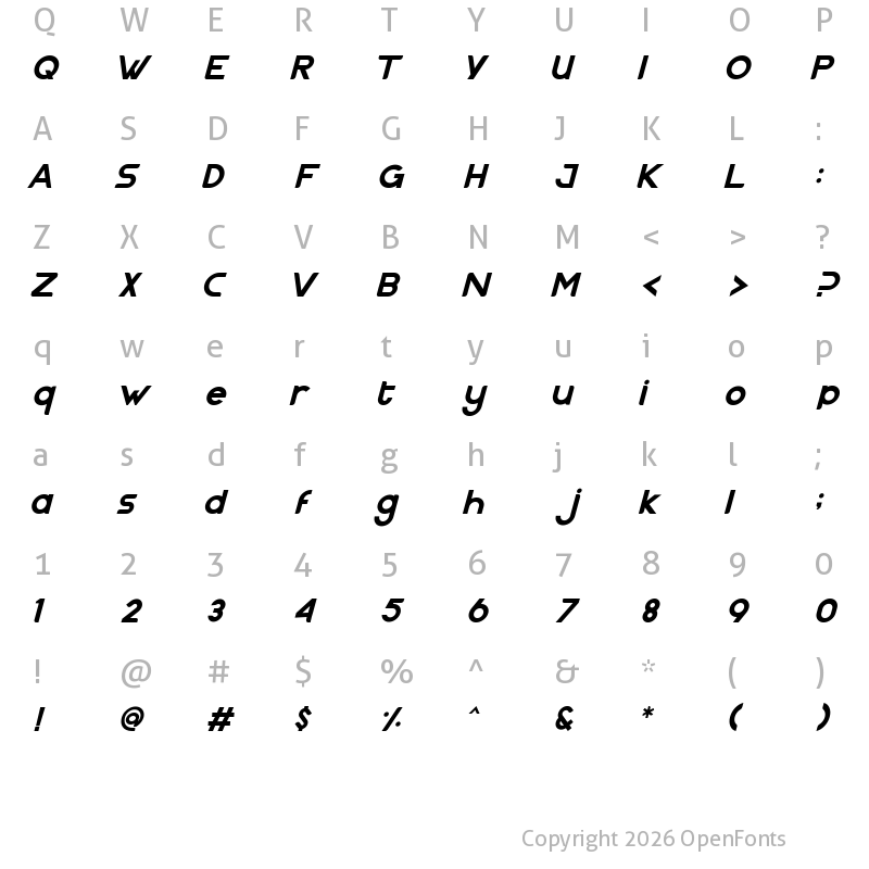Character Map of Nazegul Italic