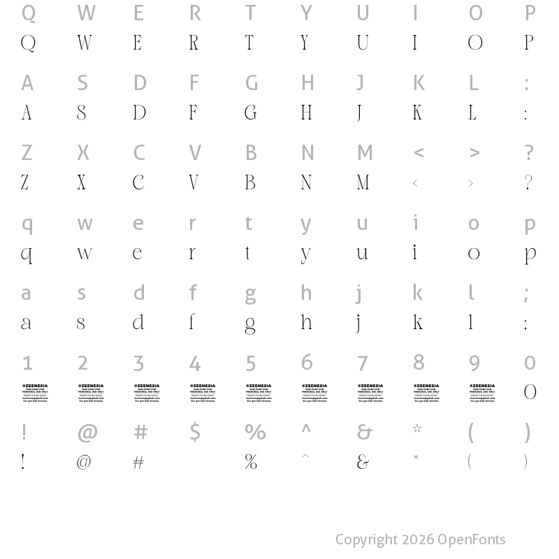 Character Map of Nebulen Personal Use Only Regular