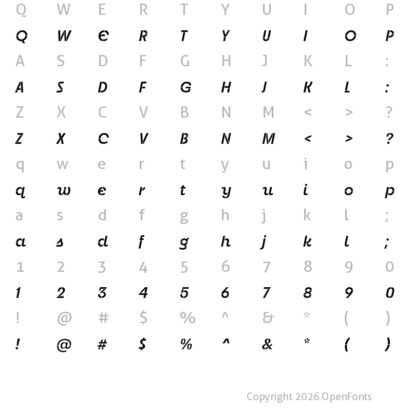 Character Map of Neighbor Stencil Semibold Italic