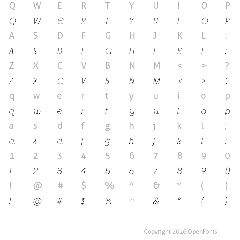 Character Map of Neighbor Thin Italic