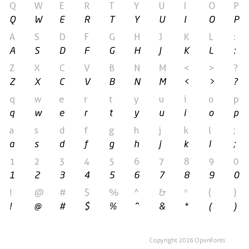 Character Map of Neo Sans Std Italic