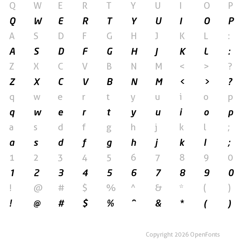 Character Map of Neo Sans  TR Medium Italic