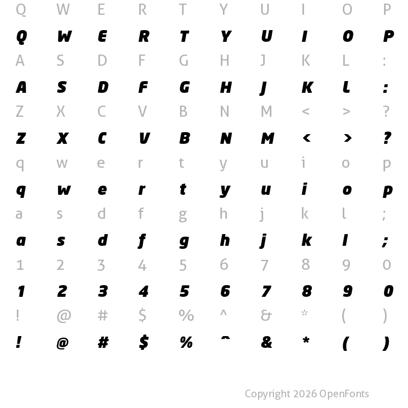 Character Map of Neo Sans TR Ultra Italic