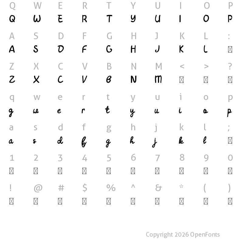 Character Map of Neolion Demo Caligraphy