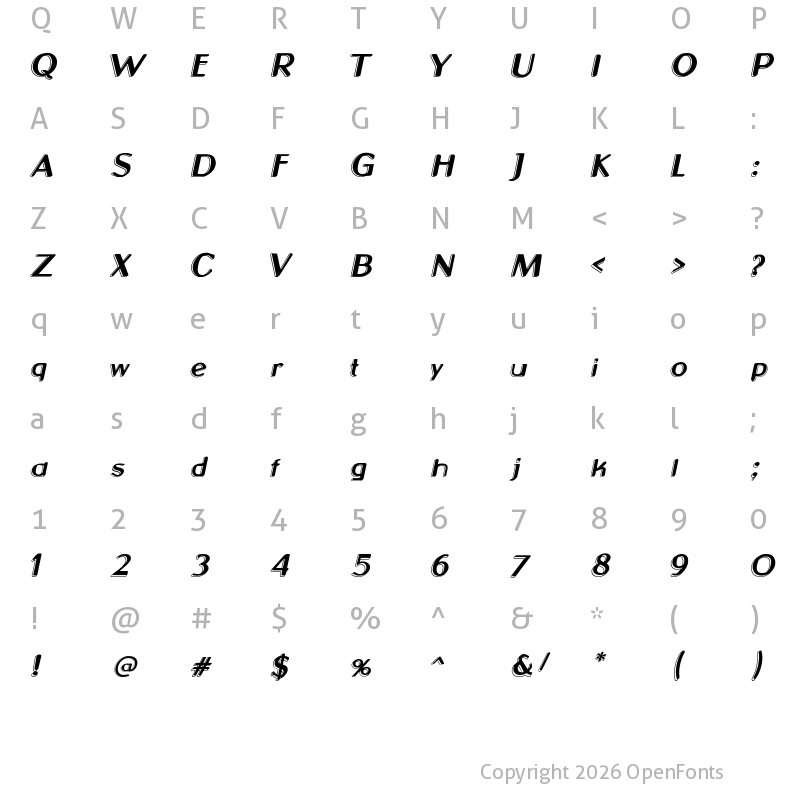 Character Map of Neon 2 News Italic