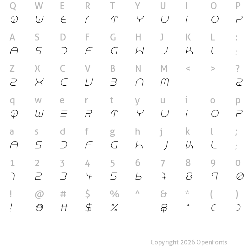 Character Map of NEON CLUB MUSIC Italic