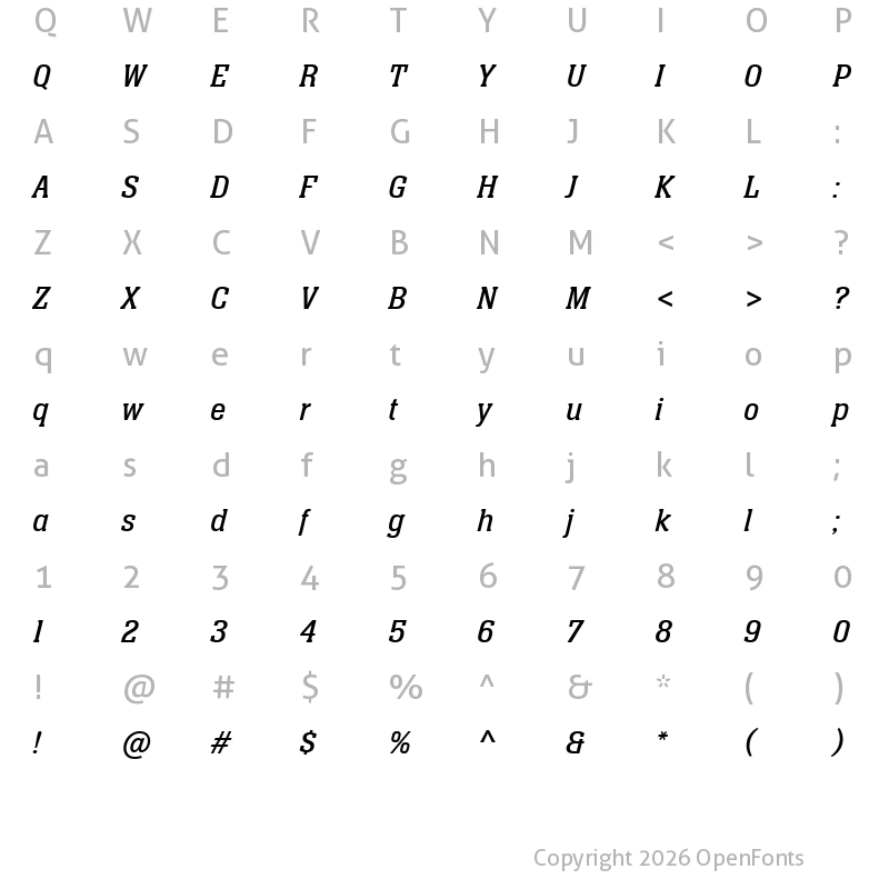 Character Map of Neue Aachen Pro Book Italic