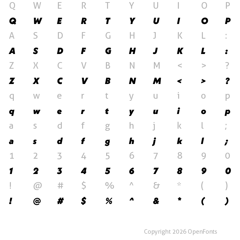 Character Map of Neue Kabel Black Italic