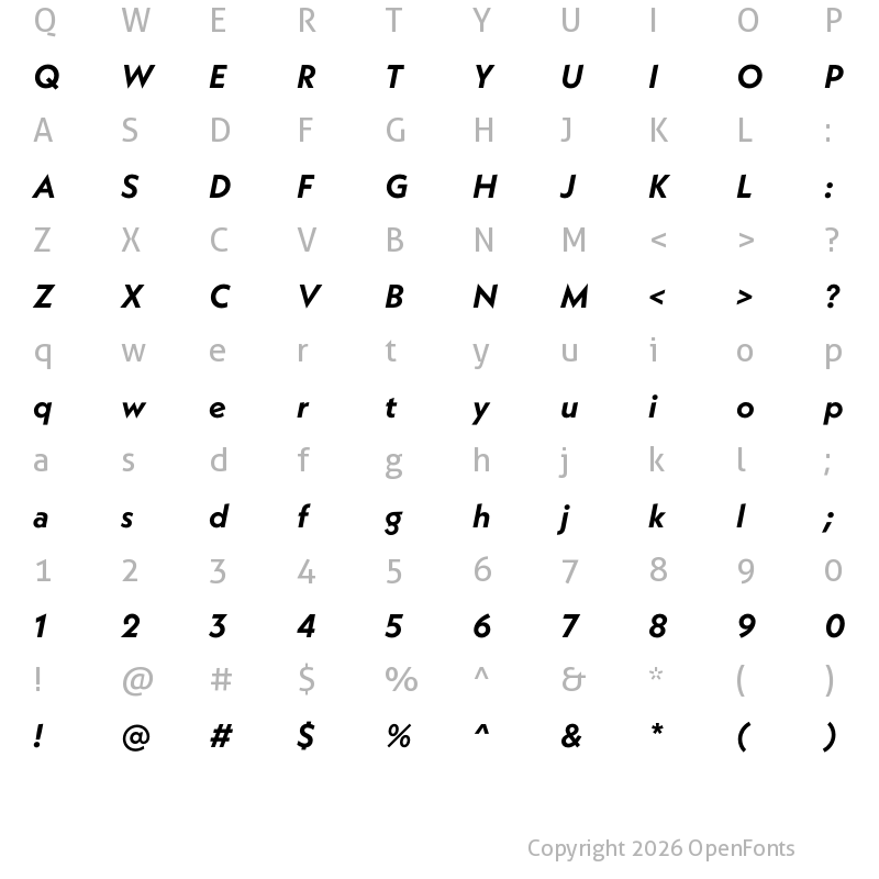 Character Map of Neue Kabel Bold Italic