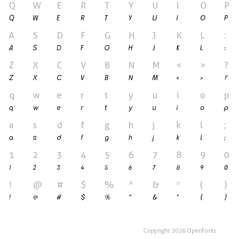 Character Map of Neueral Light Italic