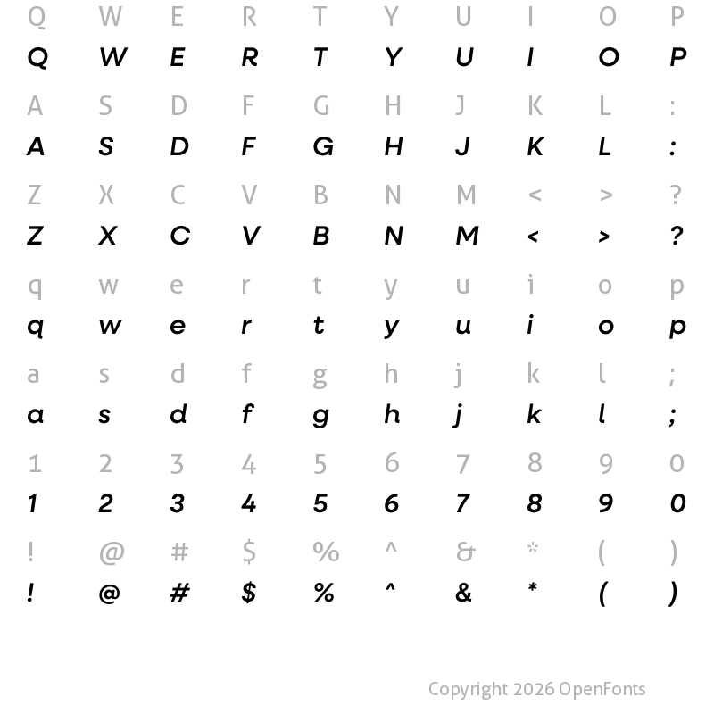 Character Map of Neulis Neue Medium Italic