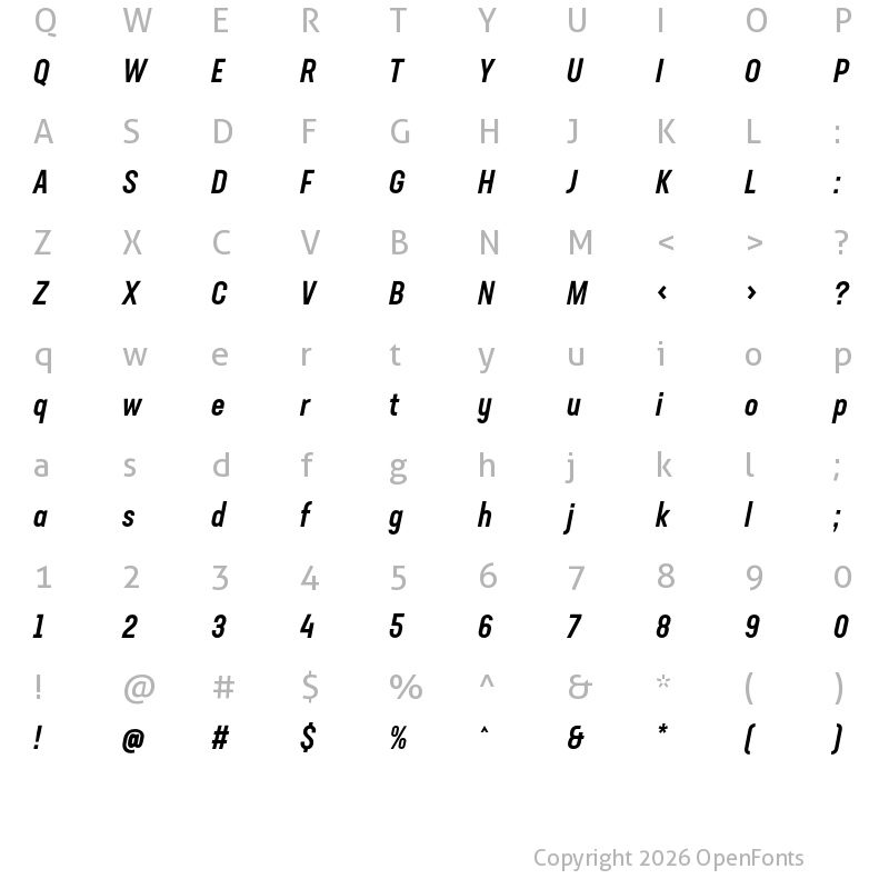Character Map of Neusa Next Std Compact Medium Italic