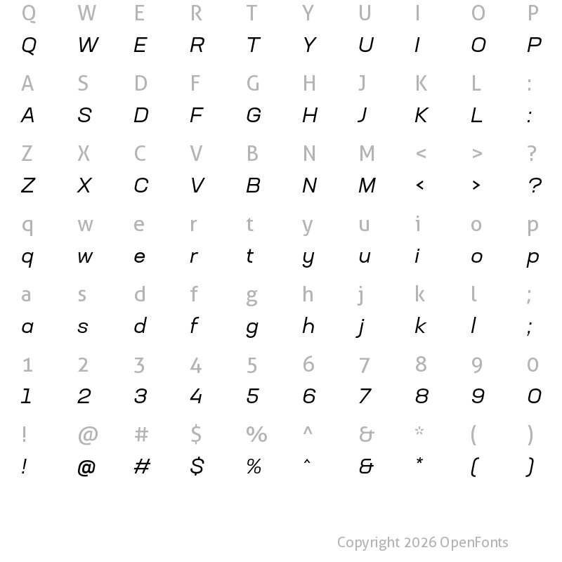 Character Map of Neusa Next Std Wide Italic