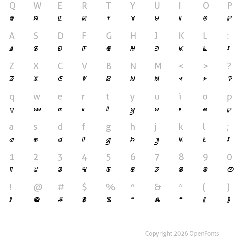 Character Map of NEVER ENDING MAZE Italic