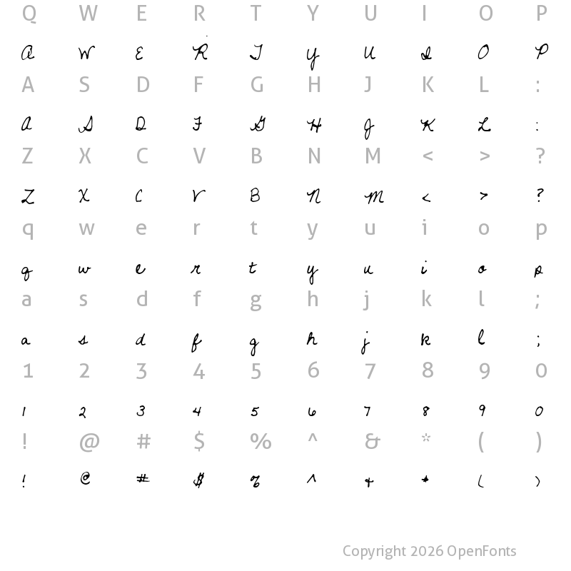 Character Map of Never Let Go Regular