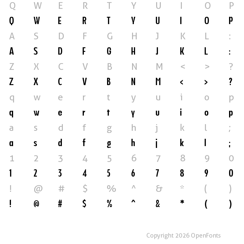 Character Map of NeverMind Display UltraCondensed DemiBold