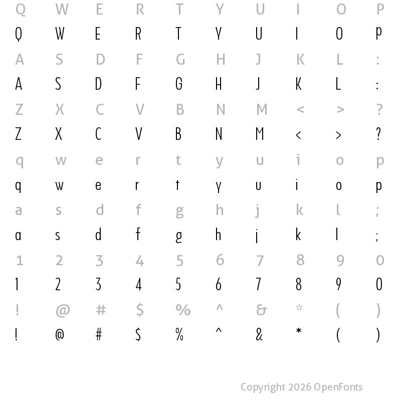 Character Map of NeverMind Display UltraCondensed Light