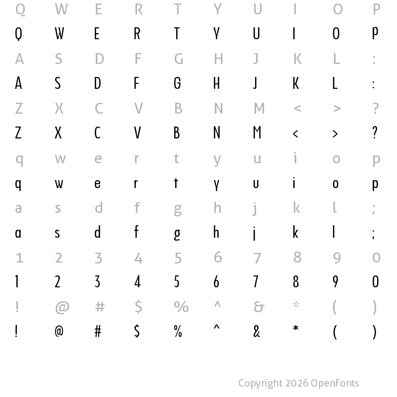 Character Map of NeverMind Display UltraCondensed Regular