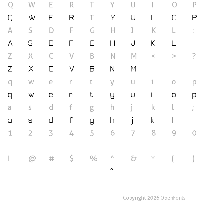Character Map of New Alenia Thin
