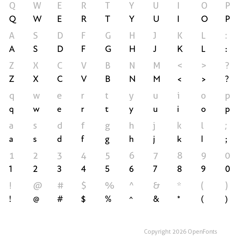 Character Map of New Atten Medium
