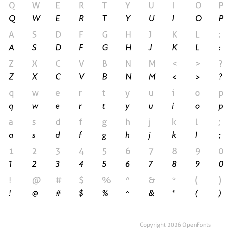 Character Map of New Atten Medium Italic