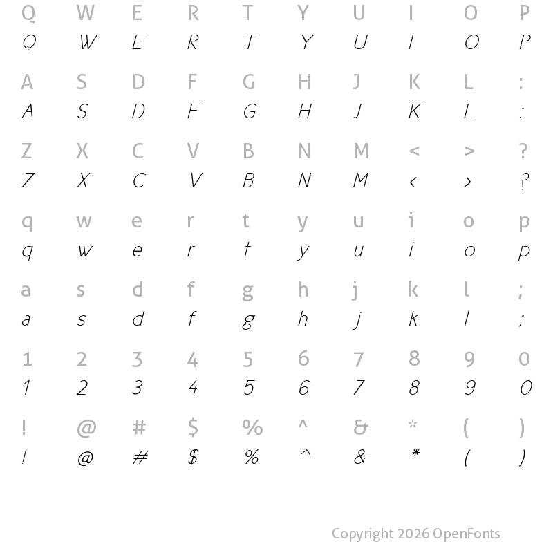 Character Map of New Cicle Fina Italic